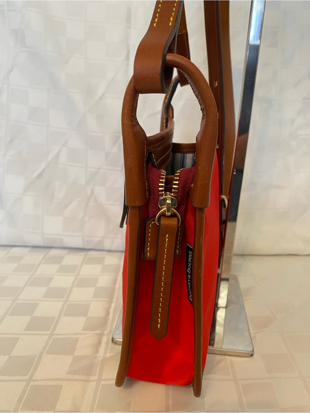 Dooney & Bourke Wayfarer Letter Carrier Nylon & Leather Crossbody bag, Red & Tan - Picture 5 of 17